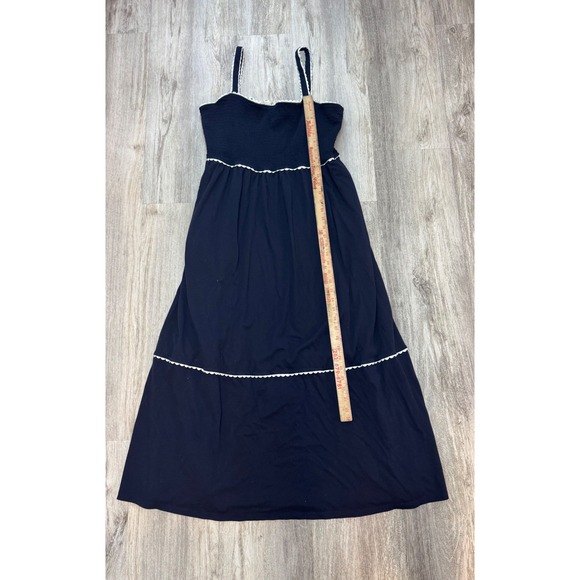Boden Navy Smocked Trim‎ Maxi  Dress Tiered Ruffle Trim Empire Waist Size 16/18 - Picture 8 of 9